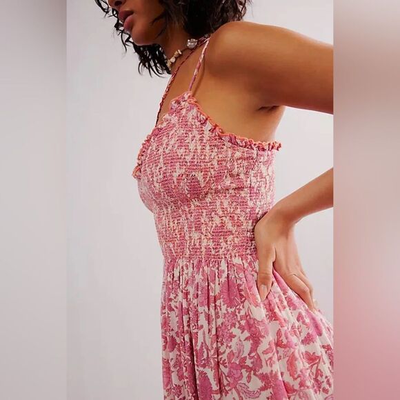 Free People Sweet Nothings Midi Dress Pink Combo, size large - Picture 10 of 10